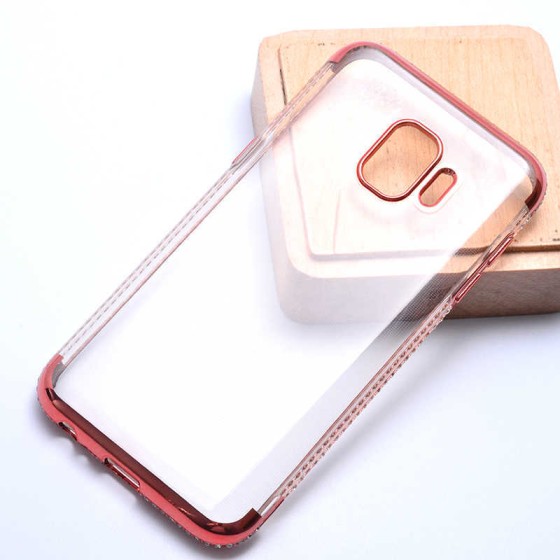 Samsung Galaxy J2 Core Kılıf Kenarları Taşlı Darbeye Dayanıklı Silikon Kapak - Gold